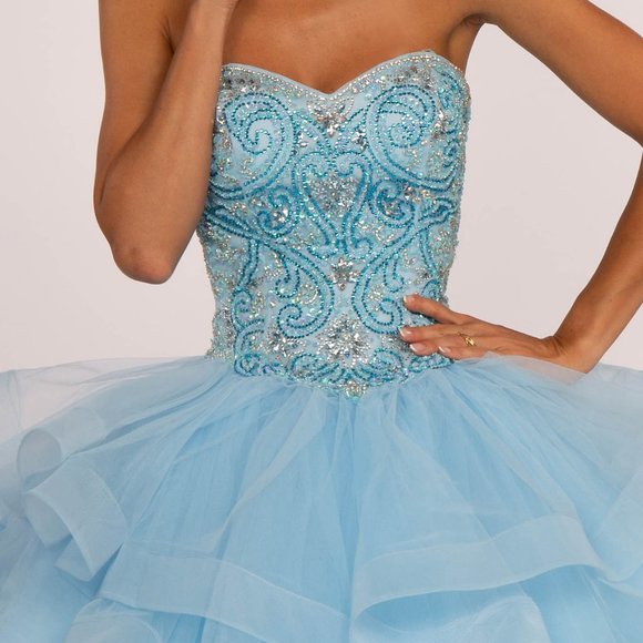 NEW LONG TULLE OFF THE SHOULDER STRAPLESS BALL GOWN WITH LACE UP BACK GL2515 - Picture 4 of 10